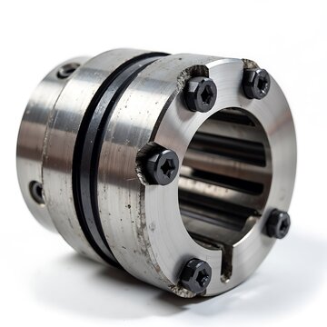 Stainless steel shaft clamping hub with black bolts and sealing rings