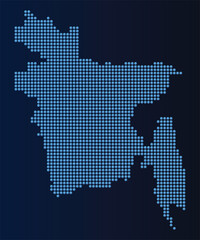 Obraz premium Bangladesh map made of blue halftone dots on a dark background for