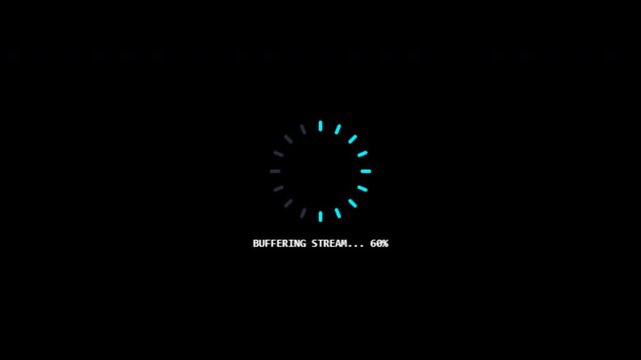 Digital buffering stream loading indicators with percentage on black