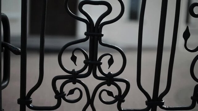 Metal lattice gates at Church in Nowogrod, Poland