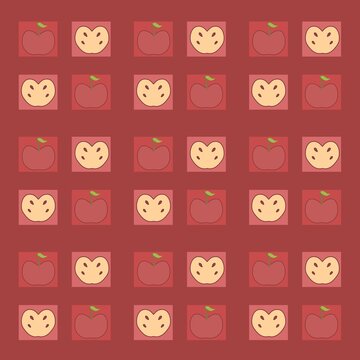 Cute red apple and sliced apple checkerboard seamless pattern background for kids