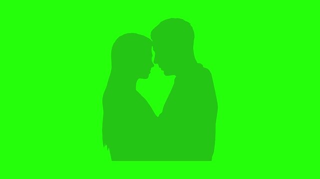 Romantic Couple Silhouette Heart Shape Animation Loop Isolated On Chroma Key Green Screen Background