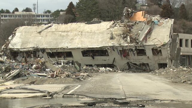 Massive Concrete Building Destroyed In Aftermath Of Tsunami In Japan