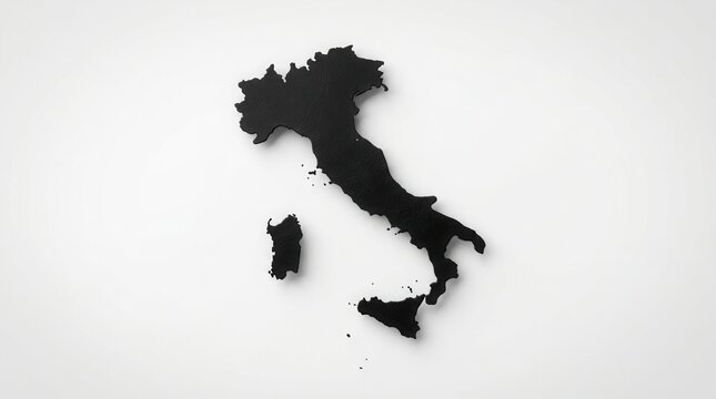 Black silhouette of Italy map including Sicily and Sardinia islands on a white background, ideal for geography and travel themes.