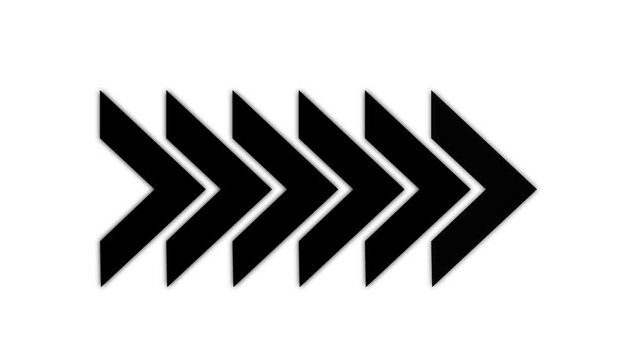 White arrow moving right on Black background.4k video animation