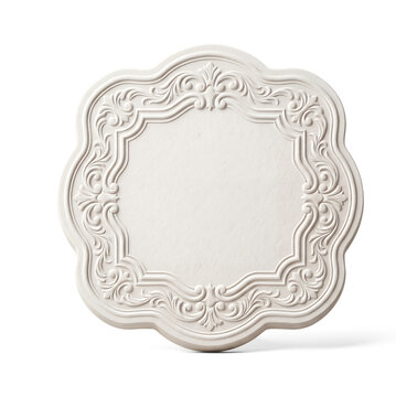 Elegant premium cotton-paper product label featuring a sophisticated sculptural blind-embossed frame and refined tactile surface, isolated for luxury packaging and branding concepts.