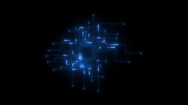Artificial intelligence Data Transfer electronic board. Glowing Technology Abstract Animation Digital Circuit Board Glowing Lines Nodes Network. international data communication 4K 4k video animation
