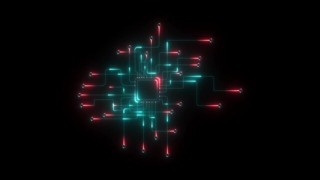 Artificial intelligence Data Transfer electronic board. Glowing Technology Abstract Animation Digital Circuit Board Glowing Lines Nodes Network. international data communication 4K 4k video animation