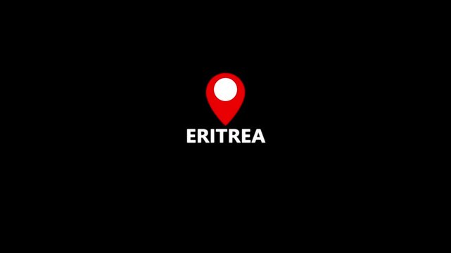 Sleek Eritrea location graphic featuring a vivid red navigation marker and refined country lettering, suitable for African geography, travel projects, mapping interfaces 