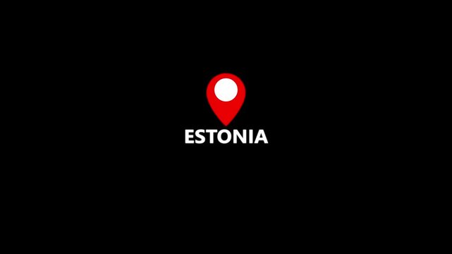 Polished Estonia location graphic combining a vivid red map pin with clean typography, designed for European geography, travel visuals, navigation layouts, educational content 