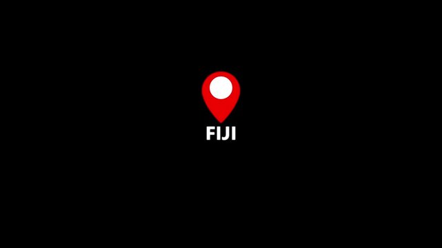 Fiji country location pin animation. GPS tracking map pointer icon with alpha channel and black background, 4K video.