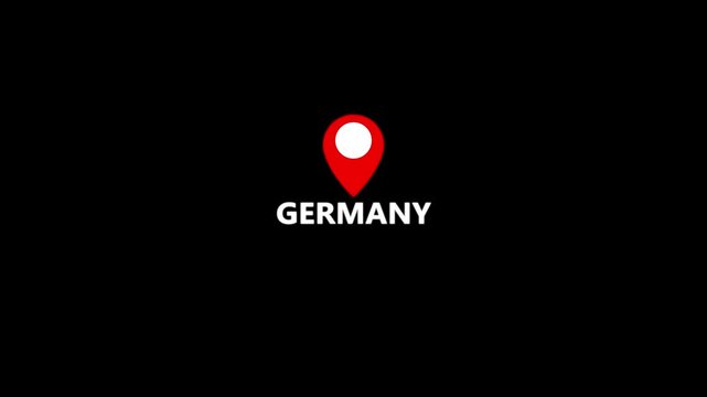 Germany location marker animation on transparent background. Germany map label with location pin symbol. Germany map with destination location concept.4k video