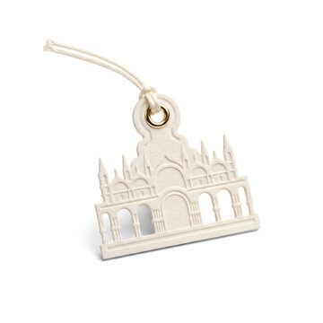 Elegant miniature luxury product tag made from textured ivory paper with a polished metal ring and delicate silk cord, designed for jewelry, fragrance, fashion, and premium boutique packaging.