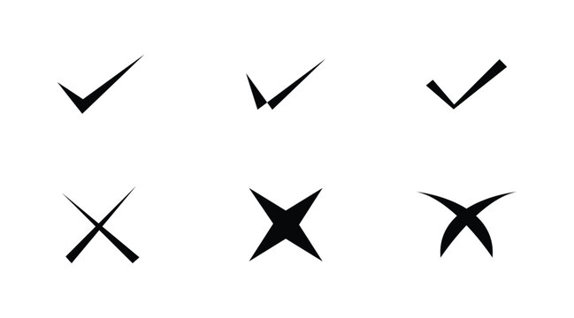 Check mark and cross icon set yes no tick correct wrong symbols black