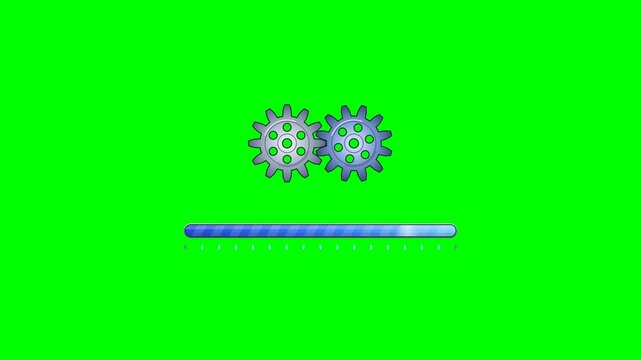 Animated Symmetrical Interlocking Cog Loading Progress Bar On Pure Green Screen