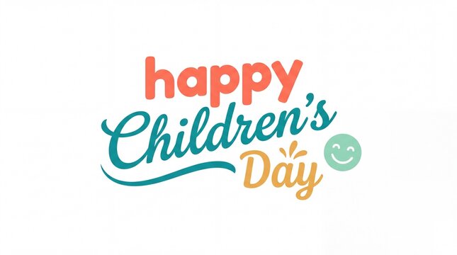 Colorful happy childrens day text greeting with celebratory confetti elements youth day kids event typography design