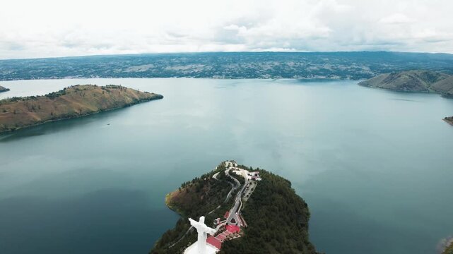 Jesus Christ the Savior, the world's tallest statue of Jesus Christus, located on Sibeabea Hill in North Sumatra, Indonesia