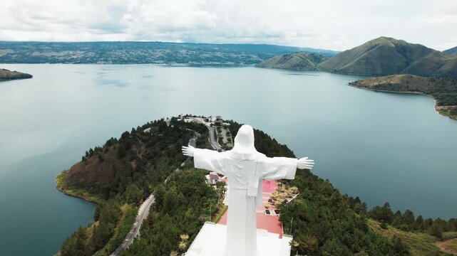 Jesus Christ the Savior, the world's tallest statue of Jesus Christus, located on Sibeabea Hill in North Sumatra, Indonesia
