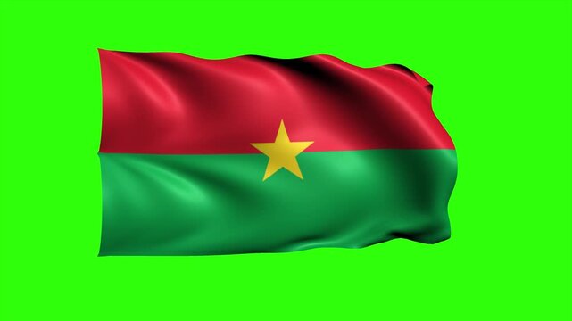 Looping Realistic Burkina Faso Flag Waving on Green Screen Background, 3D Animation