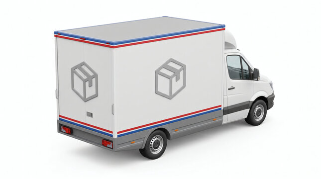 White commercial delivery van transport package on white background