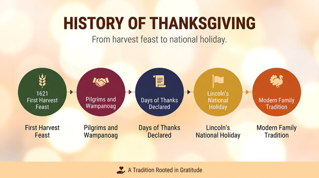 Thanksgiving history timeline infographic showing holiday evolution