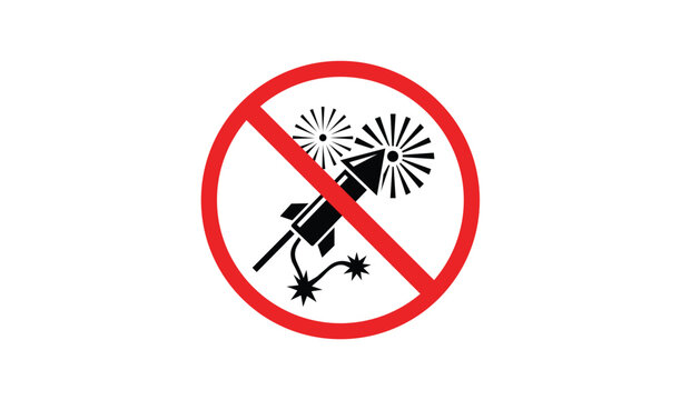 No fireworks allowed sign with a red prohibition circle and black