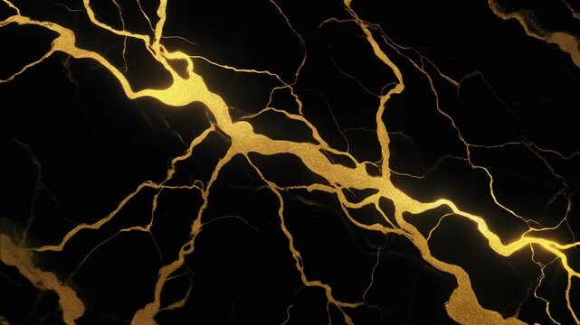 黒に広がる金継ぎラインの動画