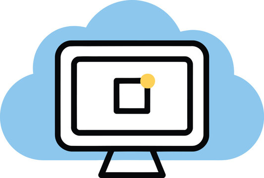 Cloud Desktop as a Service (DaaS), Virtual Machine, and Remote Computer Vector Line Icon