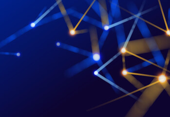 Obraz premium Abstract glowing blue and gold network lines on dark background
