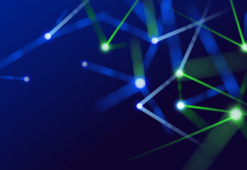 Obraz premium Abstract blue and green glowing network lines and nodes