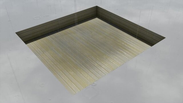 Empty Wooden Floor Pit with Textured Walls - Abstract Background