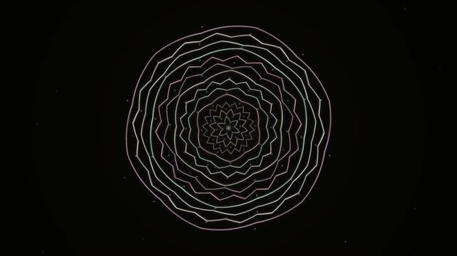 Abstract Monochrome Silver Zigzag Concentric Lotus Sacred Geometry Mandala Motion Background