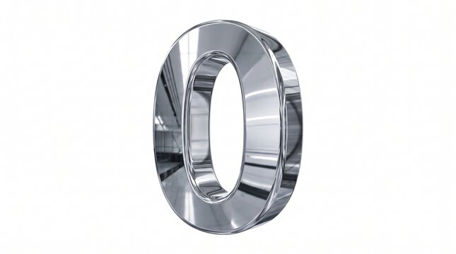 Shiny metallic chrome number zero 3d rendering isolated on white background
