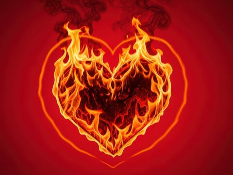 Passionate heart ablaze in crimson