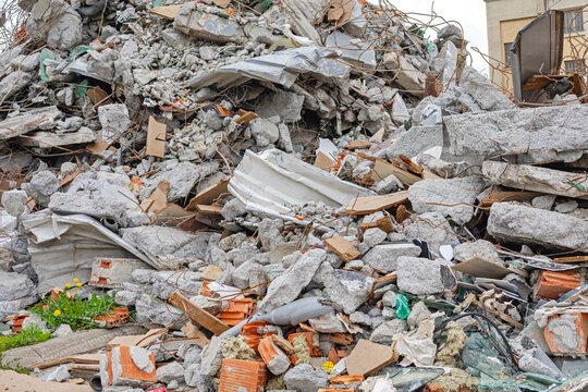 Large Pile of Construction Debris Material Old Concrete Industrial Site