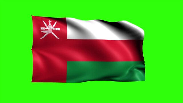 Looping Realistic Oman Flag Waving on Green Screen Background, 3D Animation