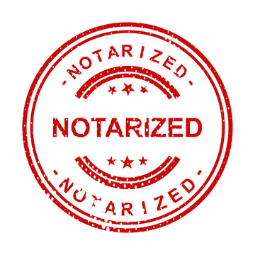 Red notary stamp with notarized text illustration