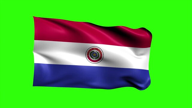 Looping Realistic Paraguay Flag Waving on Green Screen Background, 3D Animation