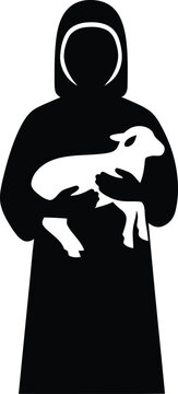 Minimalist vector silhouette of a person holding a small lamb