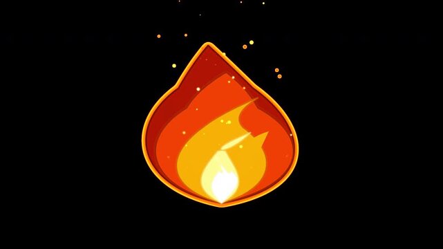 Animated Cartoon Fire Flame Flickering With Glowing Embers Isolated On Black Background