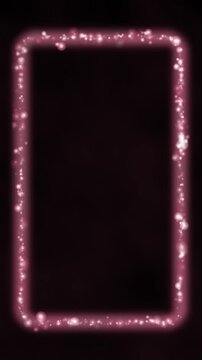 Light particles gathering into a frame border then dispersing again on black background, overlay element in subtle rose tones vertical 9:16