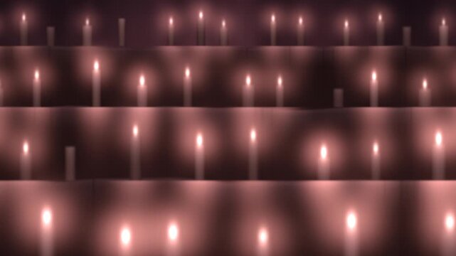 Rows of Glowing Candles on Stone Steps at Night, Sideways Camera Pan With Depth Parallax, Seamless Loop in vibrant rose tones
