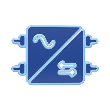 3D blue battery storage system icon with sinusoidal wave and directional arrows isolated on a transparent background