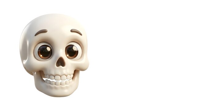 Cartoon 3D skull with big eyes on white background