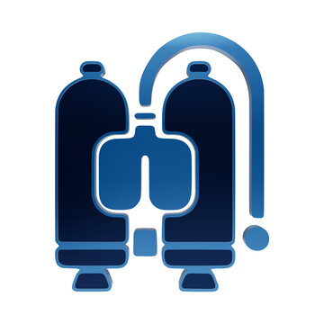 Scuba diving oxygen tank set icon in blue, underwater breathing equipment for marine sports and exploration activities isolated on a transparent background