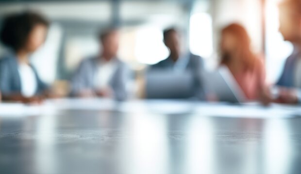 blurry shot of diverse business team sitting around a boardroom table during a meeting
