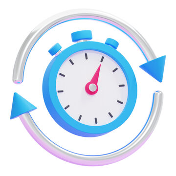 3D Rendered Blue Stopwatch Icon with Circular Refresh Arrow Symbol for Efficient Time Management and Deadline Tracking Concepts
