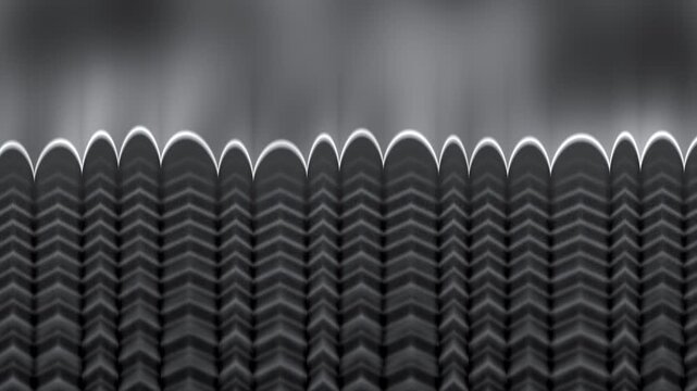Directional Solidification Front With Columnar Dendrites And Convecting Melt, Seamless Loop in bright gray tones