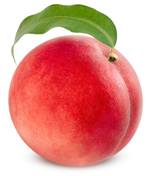 Fresh peach isolated on a white background, with clipping path, gourmet beverage branding, and premium food packaging design.