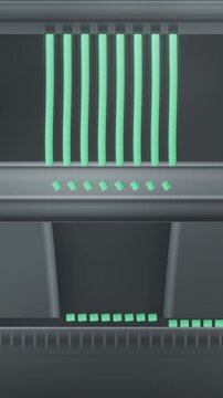 Extruded Polymer Strands Cut Into Pellets by Rotating Pelletizer Blades, Seamless Loop in calm blue tones vertical 9:16